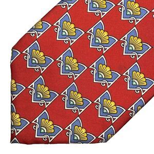 Vtg PAOLO GUCCI Mens Silk Tie Made In Italy Hand Finished Equestrian Red Blue